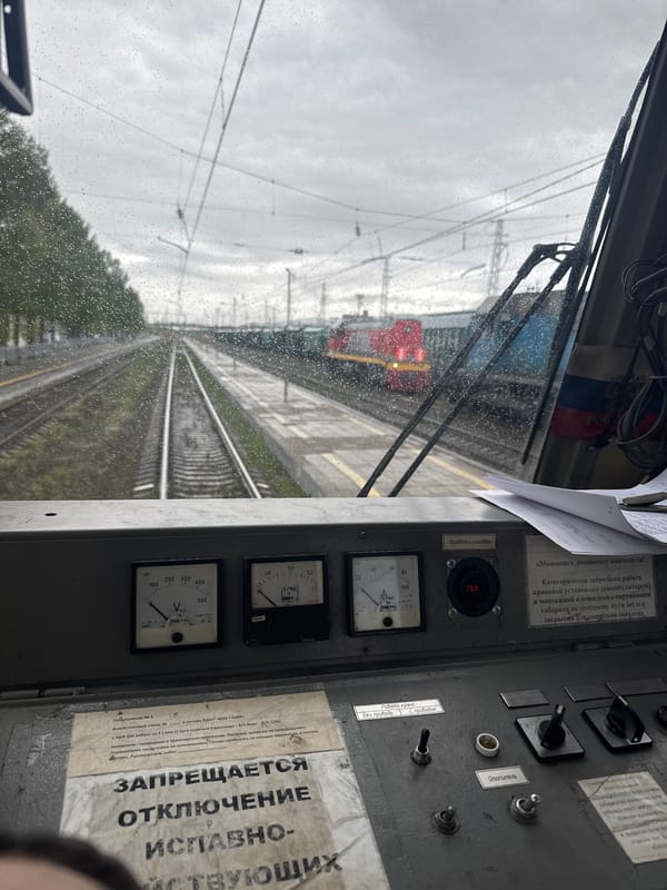Train operator captures rainy morning view from locomotive in Apatity