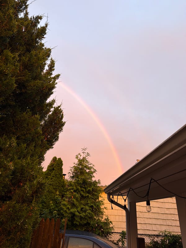Double rainbow and vivid sunset light up Riverhead neighborhoods