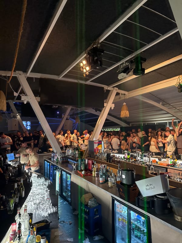 Nighttime bar and street scenes documented across evening hours