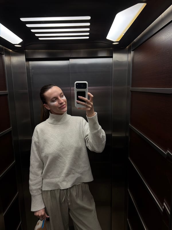 Woman documents morning routine with selfies, dog in Budva