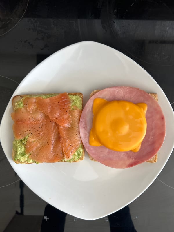 Overhead view of meal on kitchen stovetop captured
