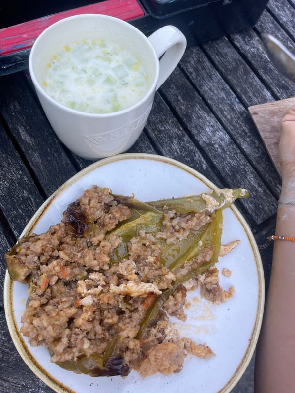Outdoor lunch documented with reflective spoon selfies in Maidstone
