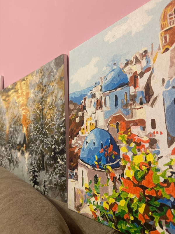 Two contrasting paintings spotted stacked in Varna, Bulgaria