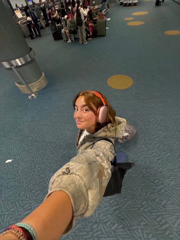 Woman photographed at Vancouver International Airport terminal