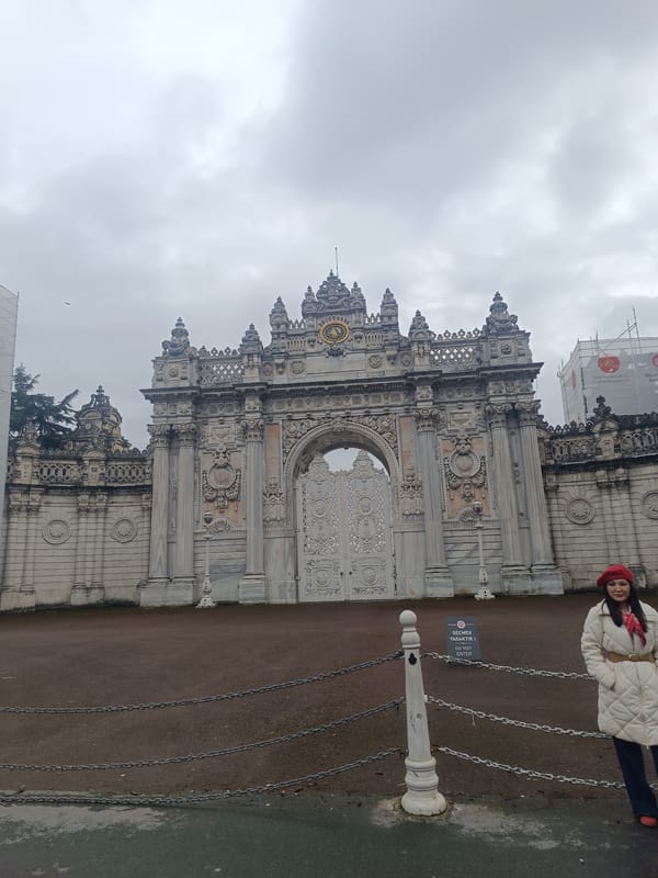 Dolmabahçe Palace exterior documented under overcast skies in Istanbul