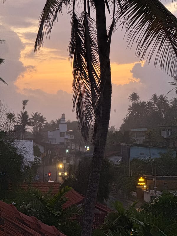 Dusk at a coastal guesthouse in southern Sri Lanka