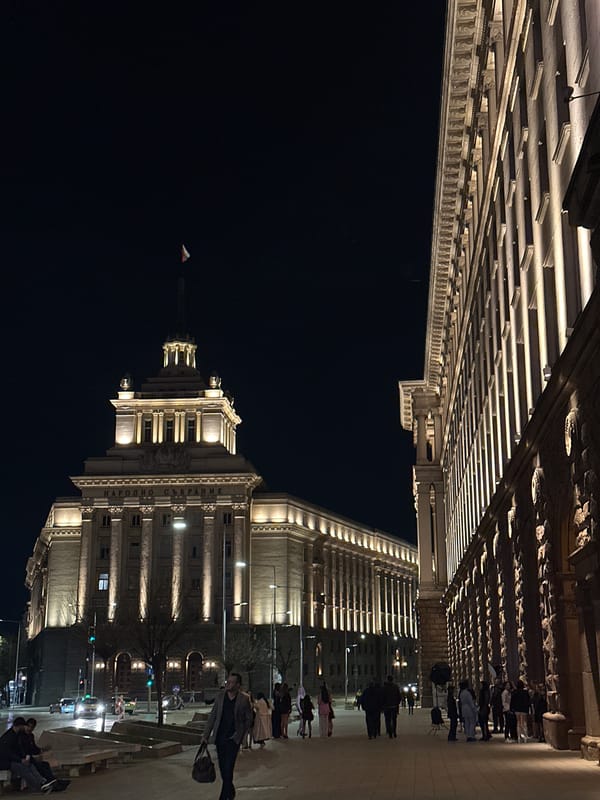 Nighttime tour documents illuminated Sofia landmarks and metro stations