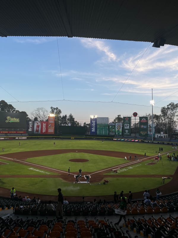 Baseball stadium view captured from upper stands in Puebla