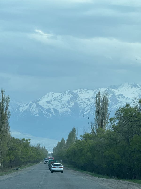 Traffic observed on mountain road near Tüp, Kyrgyzstan