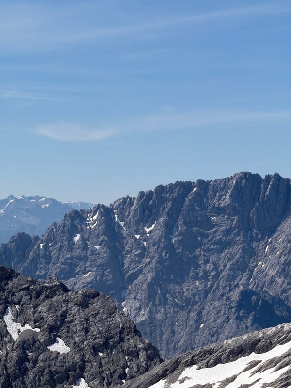 Snow-dusted rocky peaks above Garmisch-Partenkirchen on a clear day