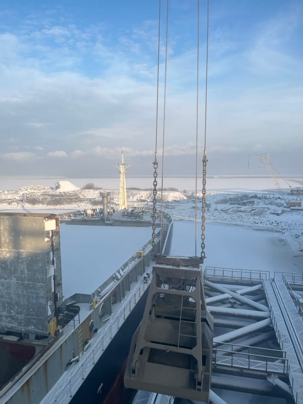 Snowy cargo loading operations documented at Liepāja port