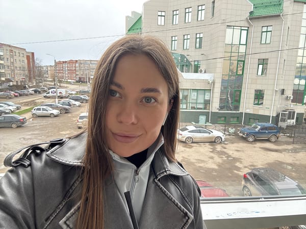 Woman photographed during morning outing in Chernushka, Russia