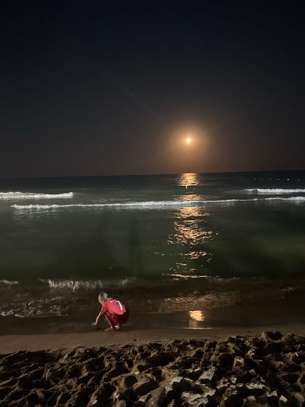 Full moon over Nesebar beach on a quiet July night