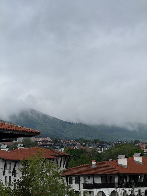Morning fog obscures mountain views in Sofia, Bulgaria