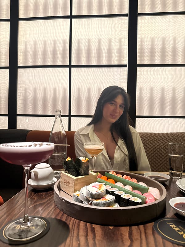 Couple enjoys sushi dinner at upscale Japanese restaurant in Milan