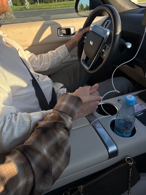 Selfies and hand-holding during a sunny car ride