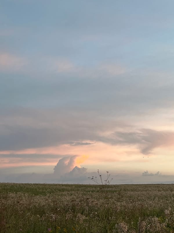 Sunset fading into dusk over rural fields near Perm