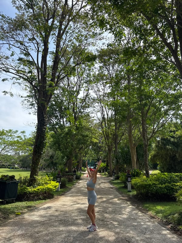 Groundskeeper maintains tropical lawn in early morning Kuta Selatan