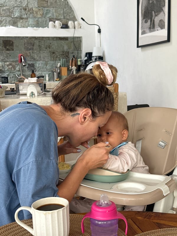 Mealtime with a baby in a Mengwi home