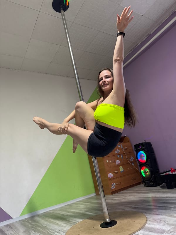 Pole dancing practice session at a studio in Rusalevka