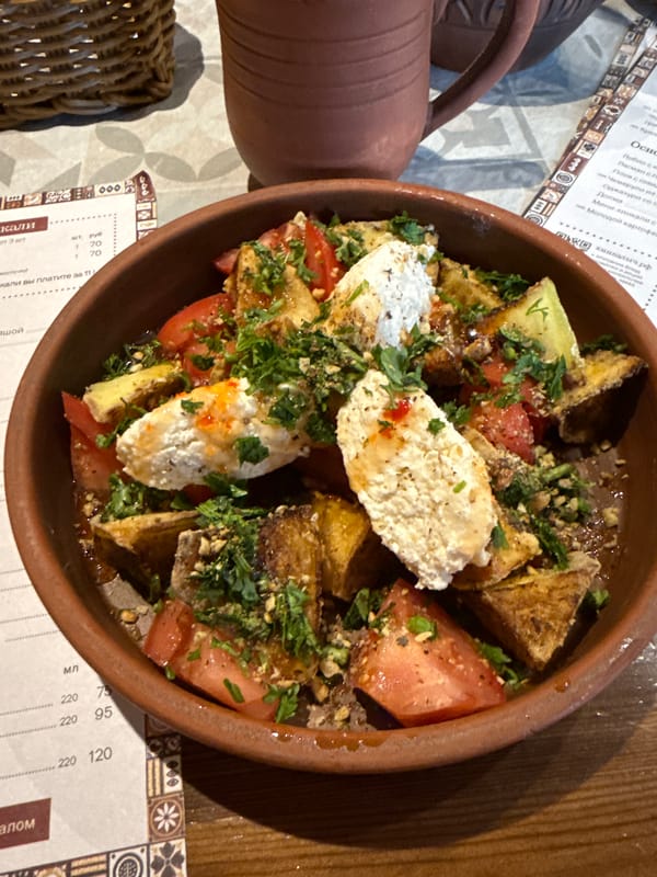 Man enjoys Georgian cuisine at Izhevsk restaurant