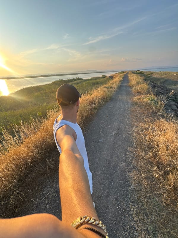 Golden hour walk along the edge of Pomorie Salt Lake