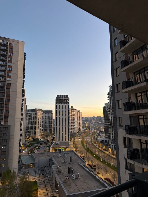 Belgrade cityscape documented from high balcony at dawn