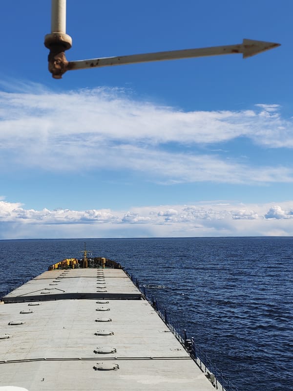 Barge journey documented on Russian waters near Golyashi