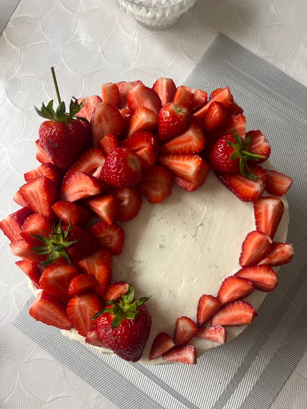Decorated strawberry cake photographed in Kaspiysk, Russia