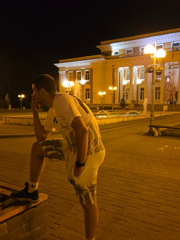Night scene at Pernik's illuminated Palace of Culture