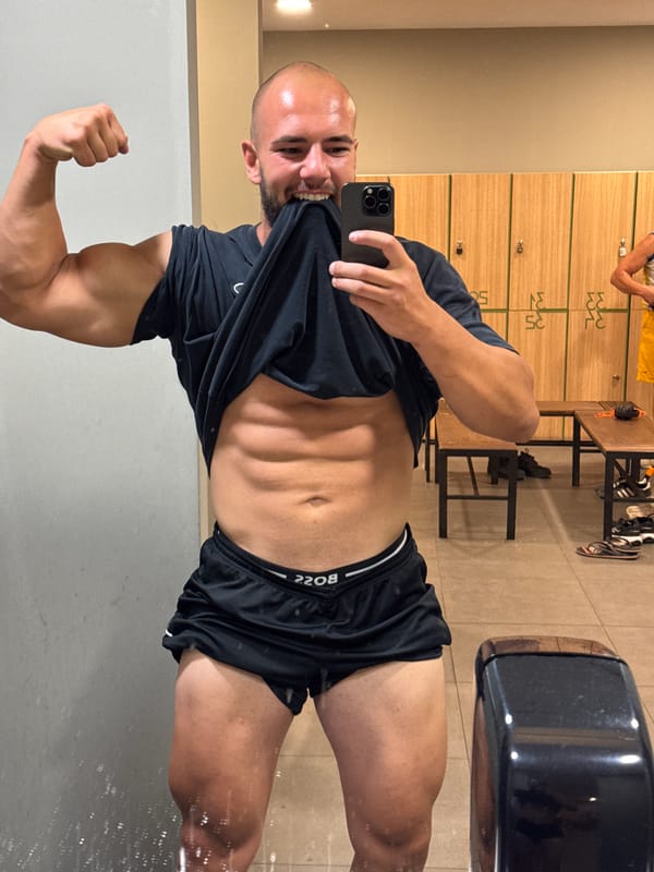 Post-workout mirror selfie in a Sofia gym locker room
