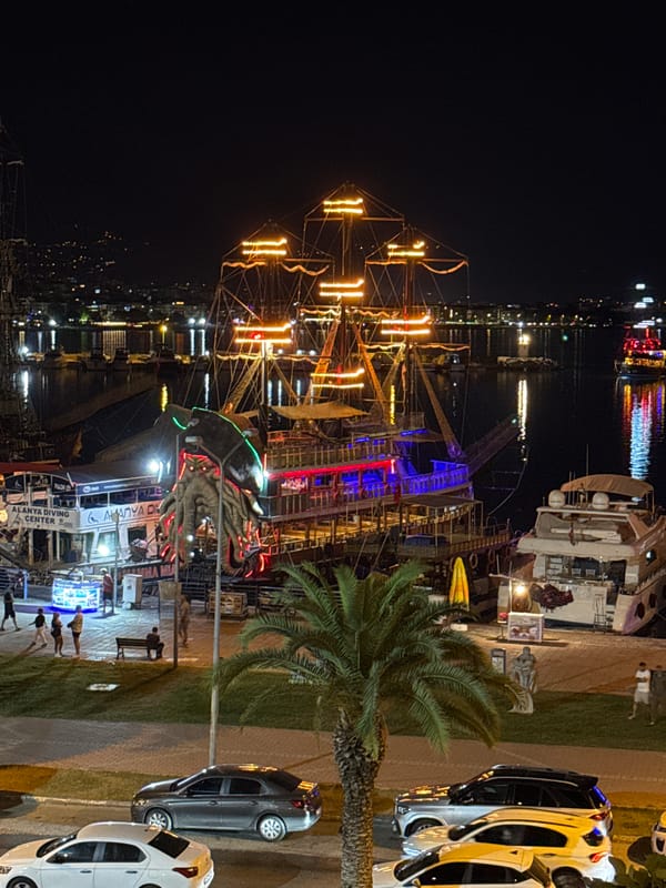 Alanya's harbor and old town streets come alive at night