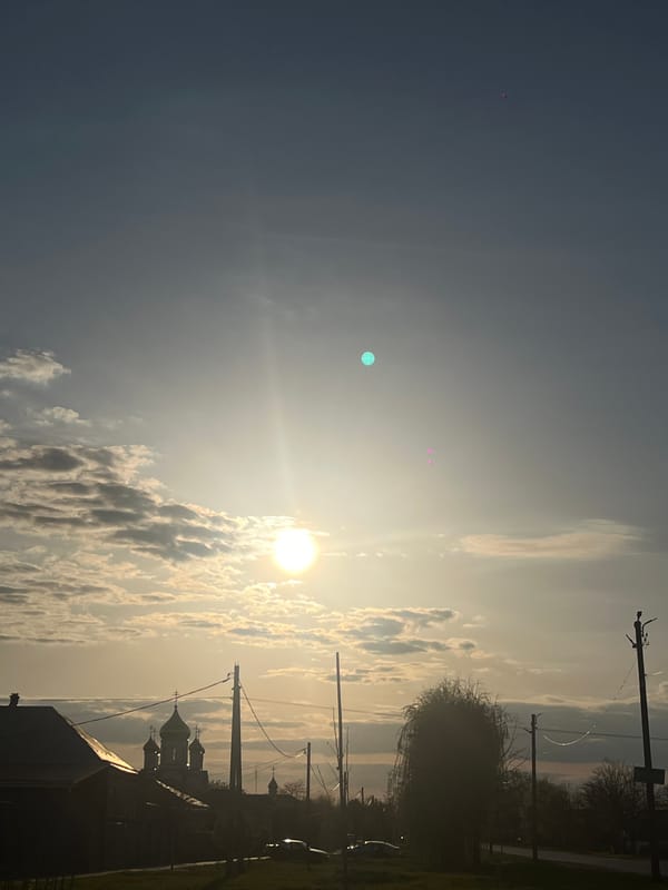 Sunrise sunset captured in rural Novopokrovskaya Russia April afternoon