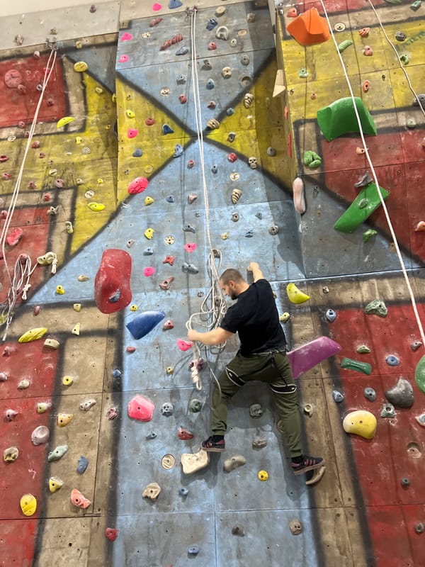 Indoor rock climbing session at gymnasium in Elena, Bulgaria