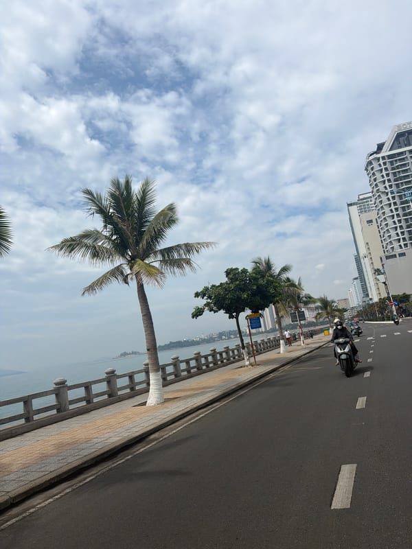 Cloudy coastal street scene documented in Nha Trang, Vietnam