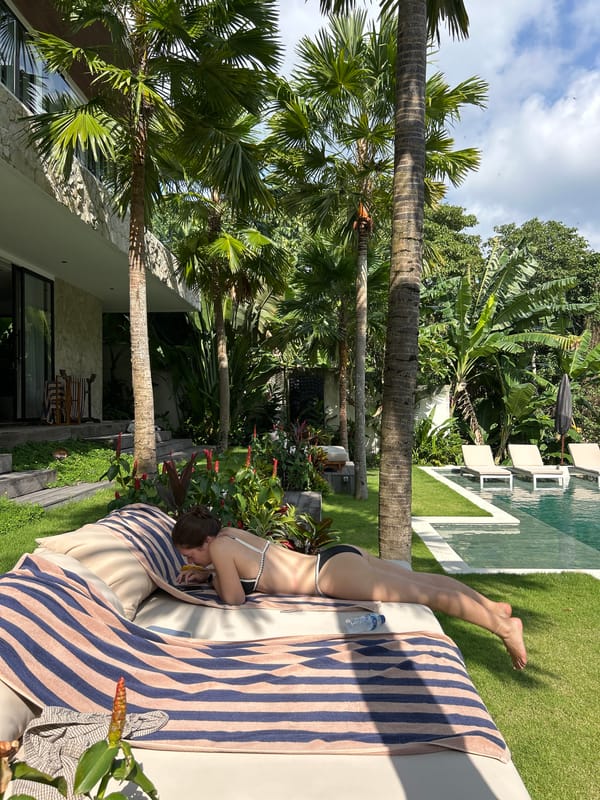 Lazy poolside day at a Kediri villa with pets in tow