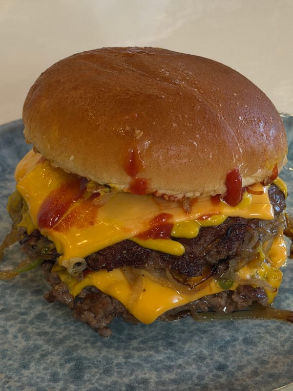 Burger meal documented across multiple photos in London