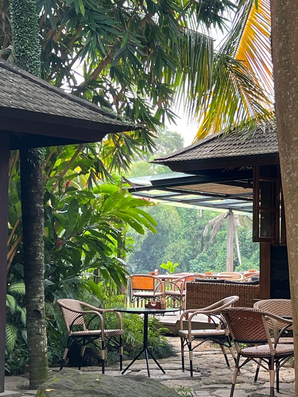 Tropical dining area captured in Sukawati, Indonesia