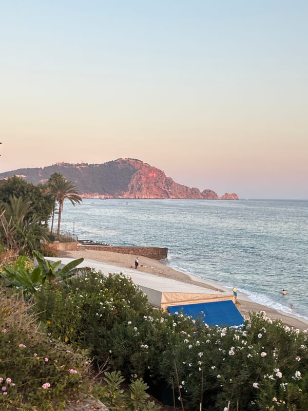 Alanya coastline at golden hour, Mediterranean calm