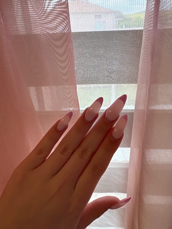 Pink French manicure documented in Bulgarovo, Bulgaria