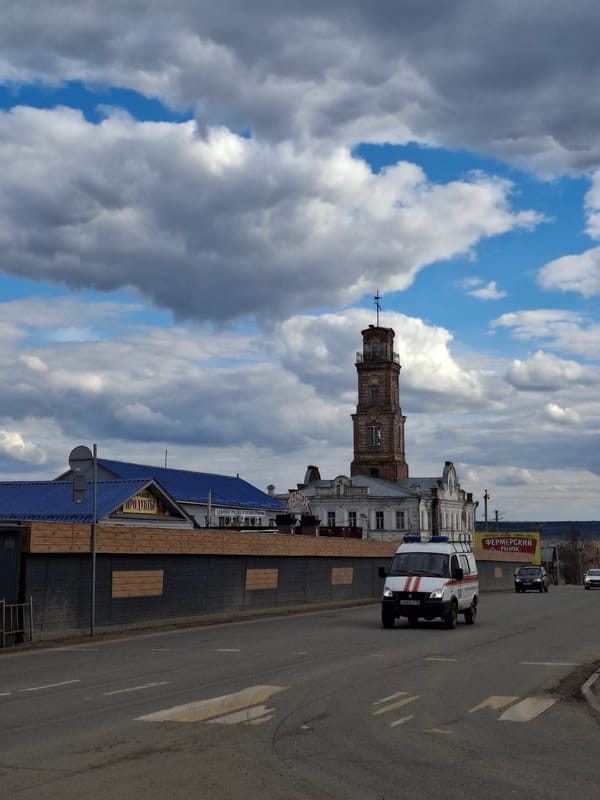 Tourist documents walking tour through historic Sarapul, Russia
