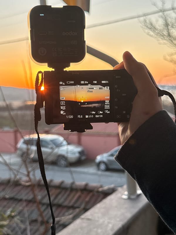 Photographer documents sunset session with professional gear in Burgas
