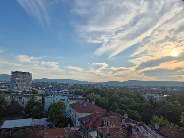 Elevated daytime views captured of Targovishte, Bulgaria cityscape