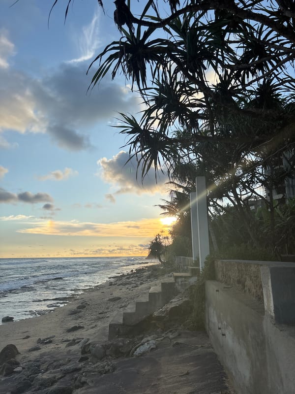 Coastal walk documented in Thalaramba, Sri Lanka during golden hour