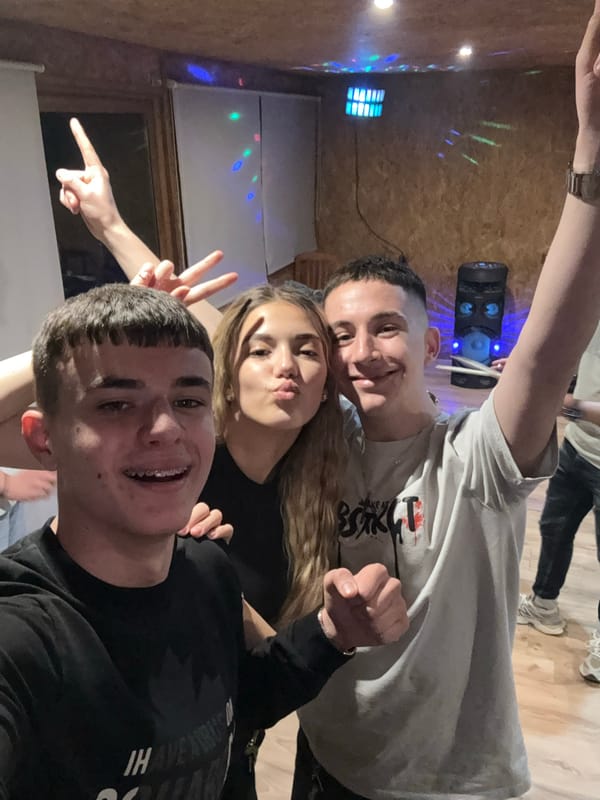 Three friends pose for selfie in Bulgarian town