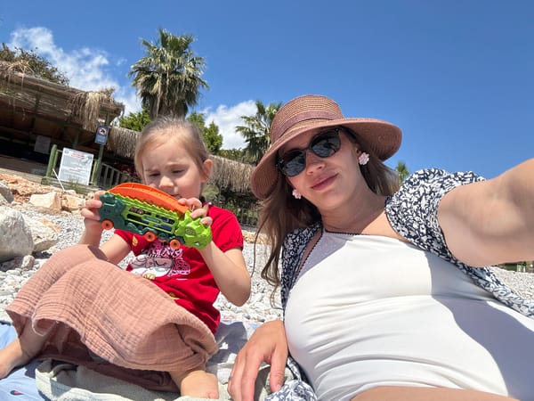 Family enjoys beach day in Kaş, Turkey