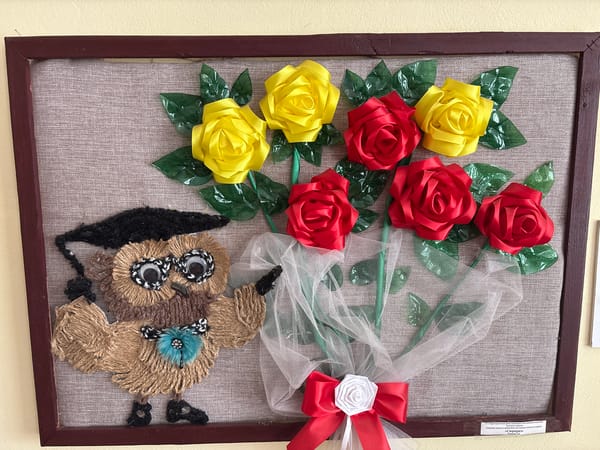 Handmade crafts on display at a local Belarus exhibition