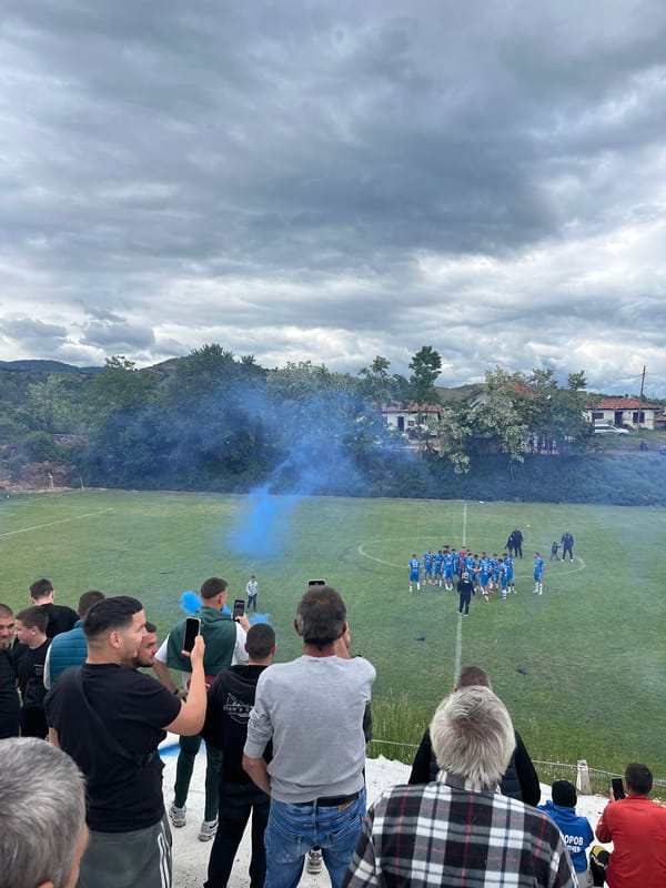Soccer match draws spectators in Kornitsa, Bulgaria
