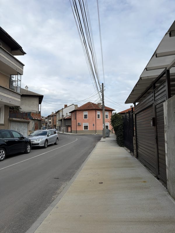 Narrow residential street observed in Panagyurishte, Bulgaria