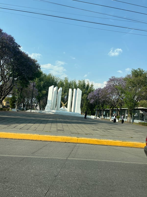 Evening views captured of Puebla monument and blooming streets